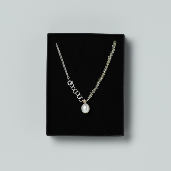 Collier Geel Emaille Grote Parel Citroenkwarts