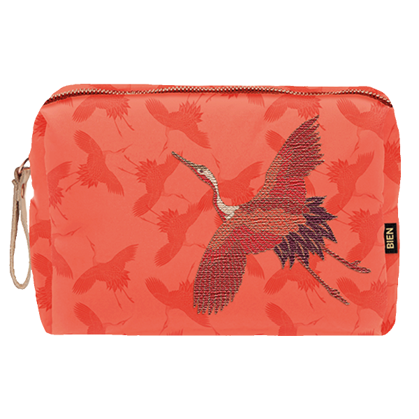 Pouch with embroidered Crane Bird