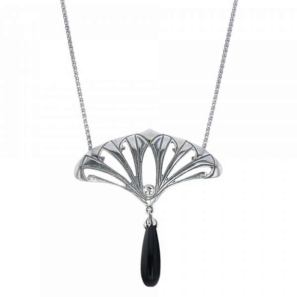 Collier Onyx Art Deco Crystals zilver