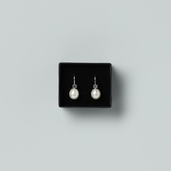 Silver earrings | Big pearl | Blue enamel