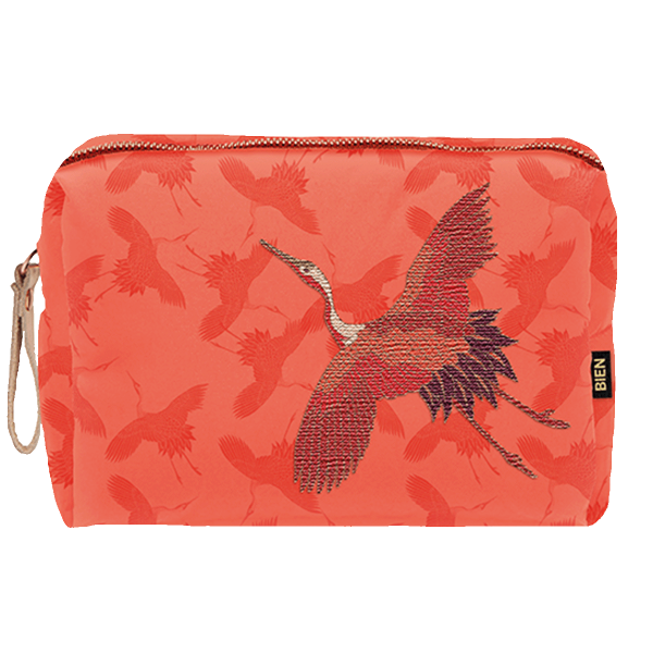 Pouch with embroidered Crane Bird