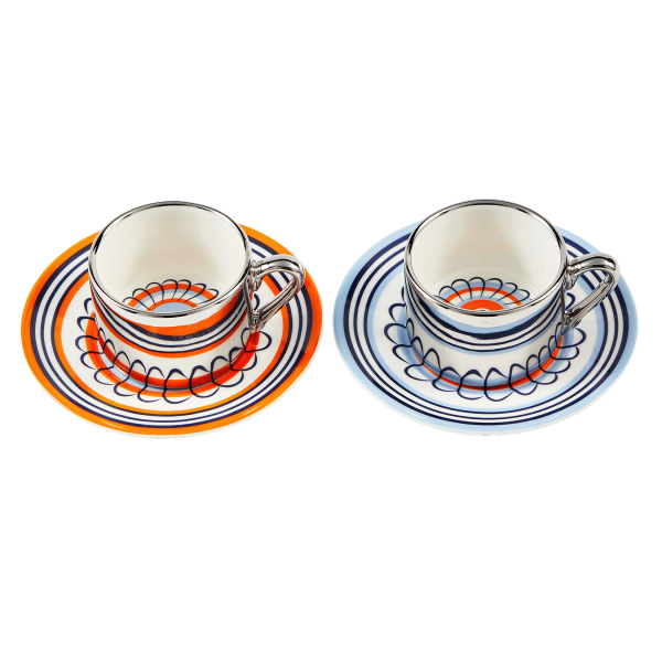 Espresso set flowers oranje/blauw