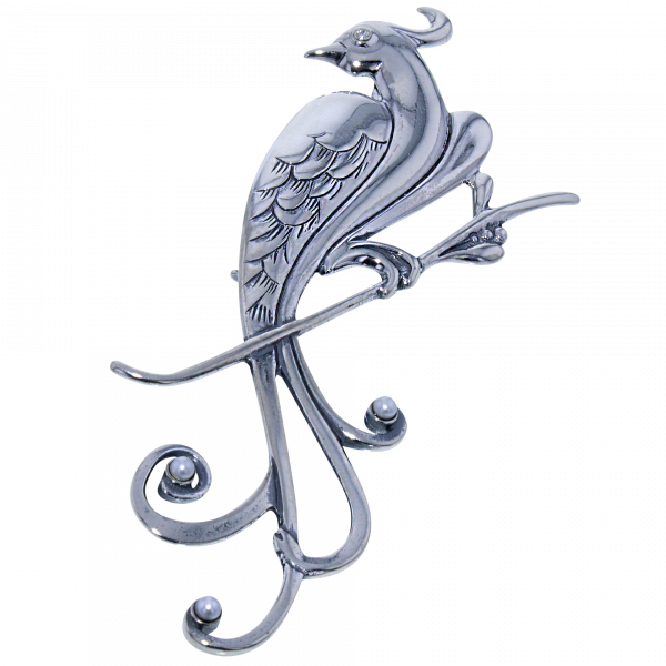 Broche Pauw Art Nouveau Zilver